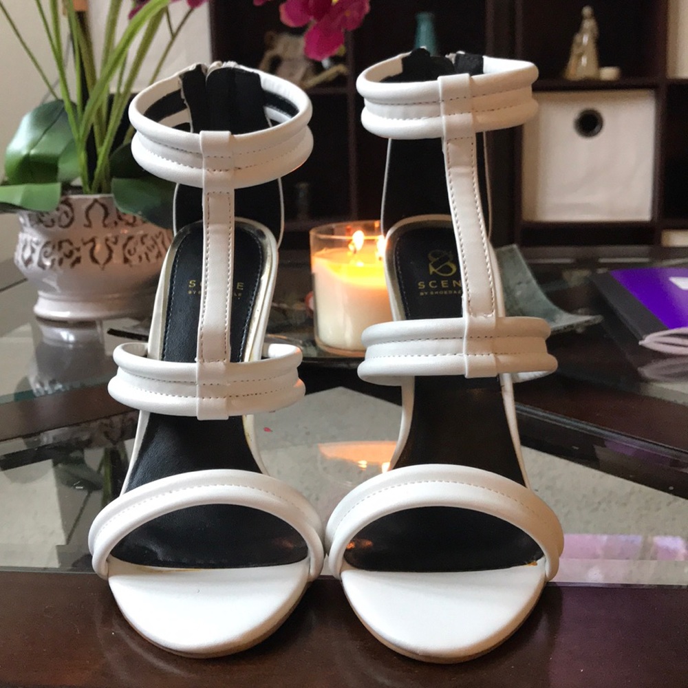 White Triple Strap Heels